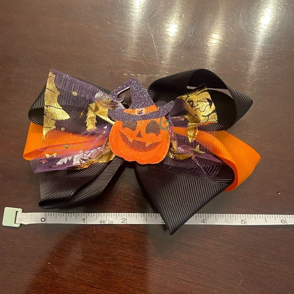 Black and Orange pumpkin Hair Bow Halloween glitter tulle nwt